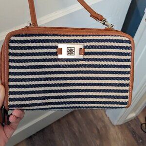 Navy and white striped purse